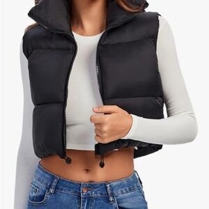Black Quilted Puffer Vest with High Collar
